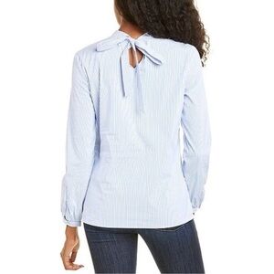 J. McLaughlin Elodie Blue and White Striped Tie-Back Blouse Classic Preppy